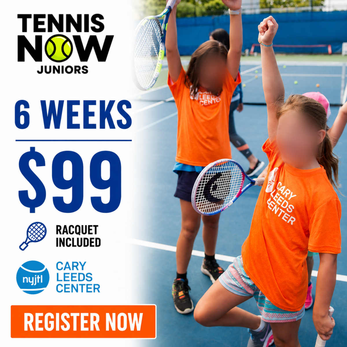 Tennis Now Juniors ad: 6 weeks, $99, racquet included