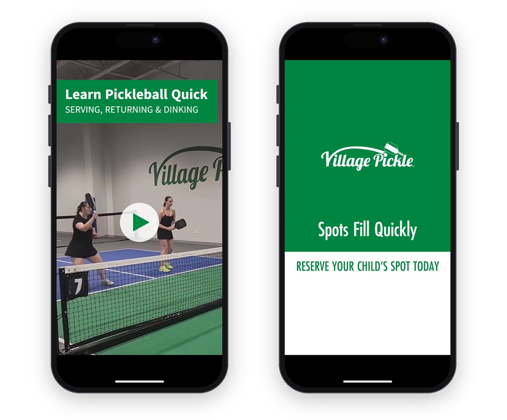 Village Pickle Learn Pickleball Quick video ad: opening shot and end card
